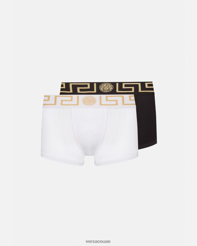 رجال جذوع الحدود اليونانية 2-حزمة Versace أسود/أبيض 0FVD2J1752 الملابس الداخلية وملابس البحر