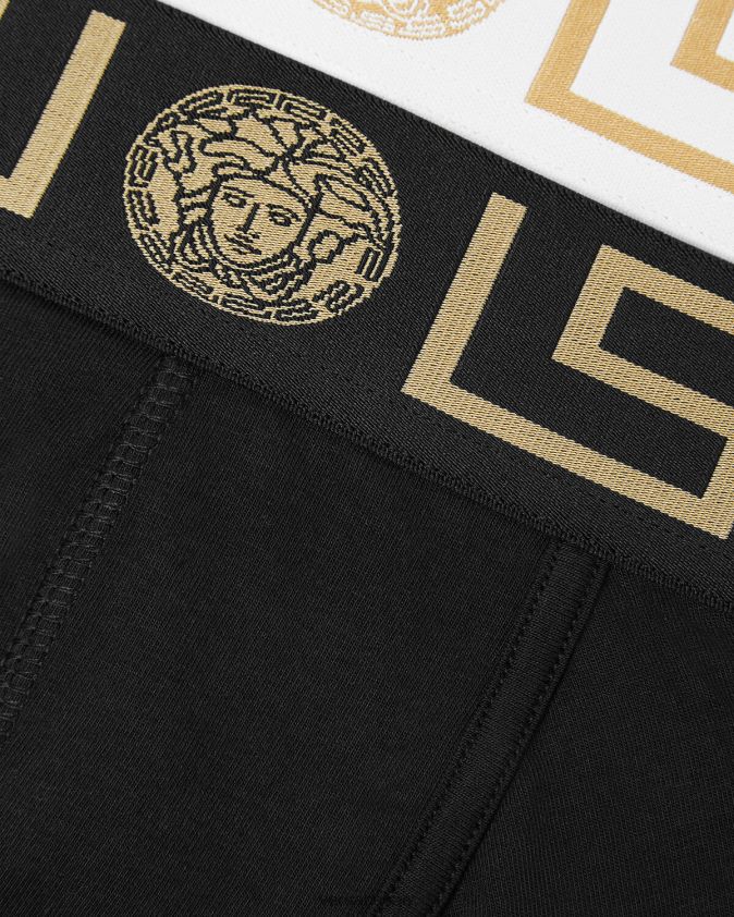 رجال جذوع الحدود اليونانية 2-حزمة Versace أسود/أبيض 0FVD2J1752 الملابس الداخلية وملابس البحر