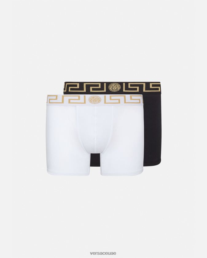 رجال الحدود اليونانية جذوع طويلة 2-حزمة Versace أسود/أبيض 0FVD2J1763 الملابس الداخلية وملابس البحر