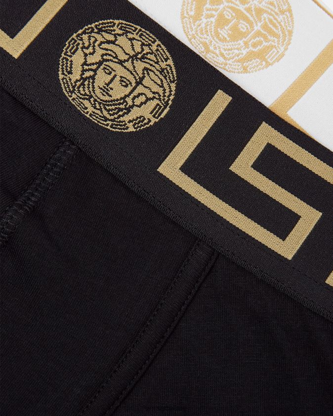 رجال الحدود اليونانية جذوع طويلة 2-حزمة Versace أسود/أبيض 0FVD2J1763 الملابس الداخلية وملابس البحر