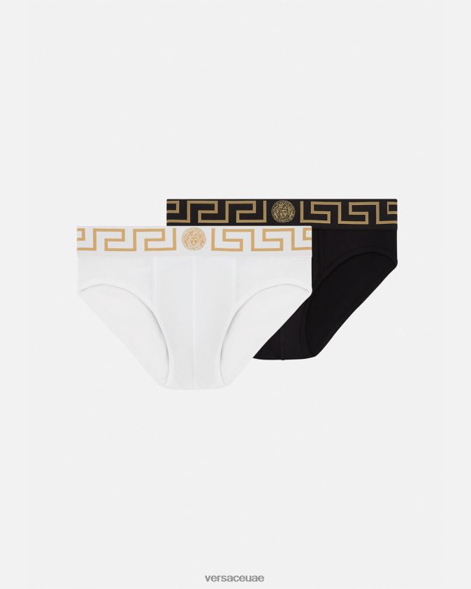 رجال ملخصات الحدود اليونانية 2-حزمة Versace أسود/أبيض 0FVD2J1781 الملابس الداخلية وملابس البحر