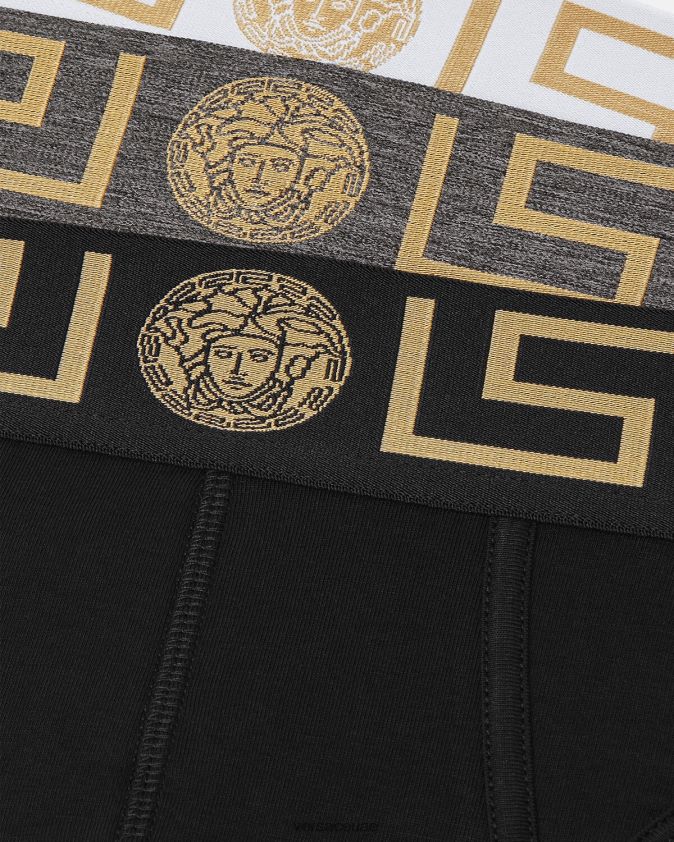 رجال ملخصات الحدود اليونانية 3-حزمة Versace الأبيض والأسود والرمادي 0FVD2J1779 الملابس الداخلية وملابس البحر