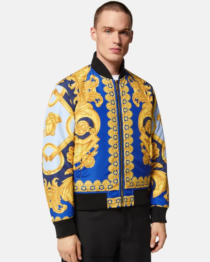 رجال سترة باروكو 660 بومبر ذات وجهين Versace الأزرق والذهبي 0FVD2J1240 ملابس