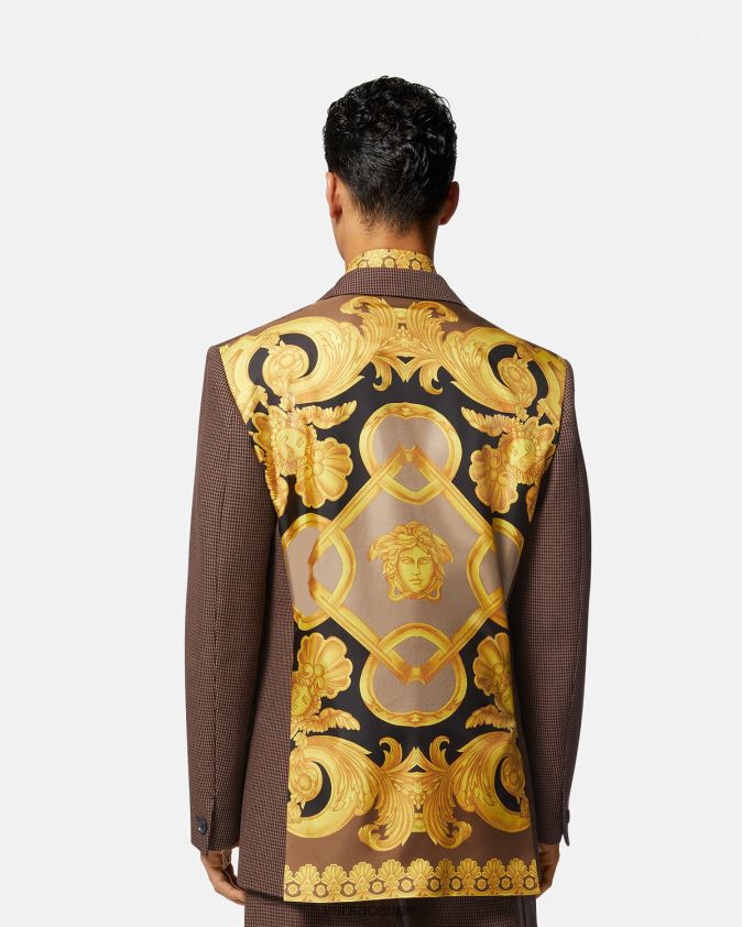 رجال بليزر باروكو 660 بنقشة هاوندزتوث Versace البني والذهبي 0FVD2J1279 ملابس