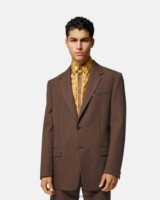 رجال بليزر باروكو 660 بنقشة هاوندزتوث Versace البني والذهبي 0FVD2J1279 ملابس