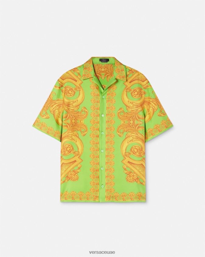 رجال قميص باروكو 660 الحريري Versace الذهب والأخضر 0FVD2J1317 ملابس