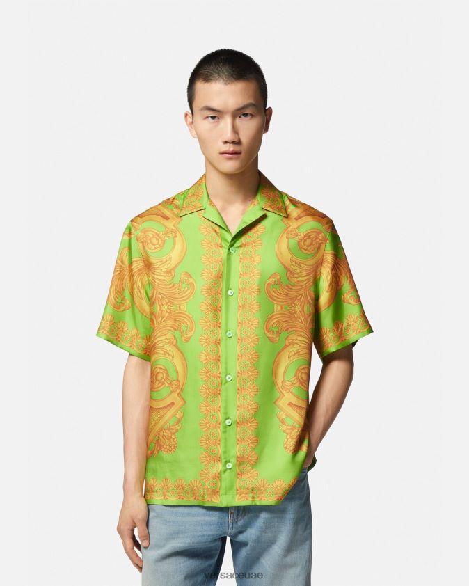 رجال قميص باروكو 660 الحريري Versace الذهب والأخضر 0FVD2J1317 ملابس