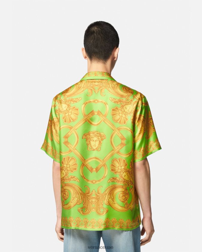 رجال قميص باروكو 660 الحريري Versace الذهب والأخضر 0FVD2J1317 ملابس