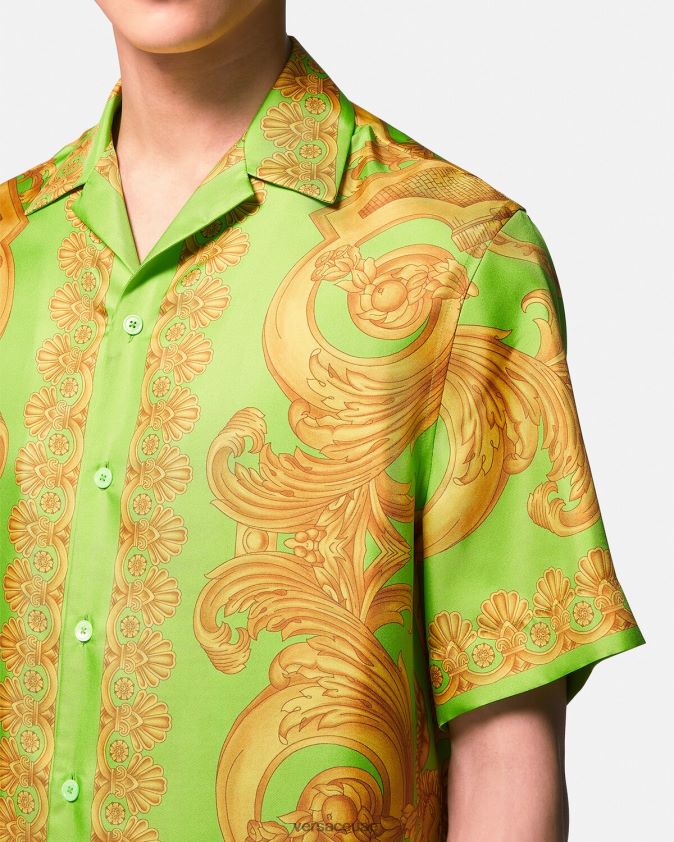رجال قميص باروكو 660 الحريري Versace الذهب والأخضر 0FVD2J1317 ملابس