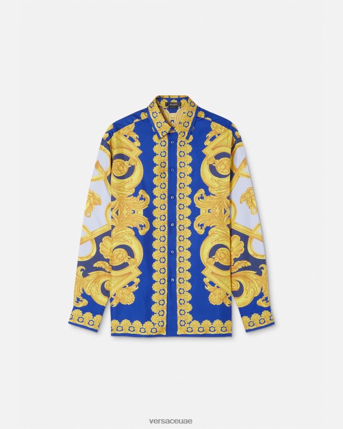 رجال قميص باروكو 660 الحريري Versace الأزرق والذهبي 0FVD2J1318 ملابس