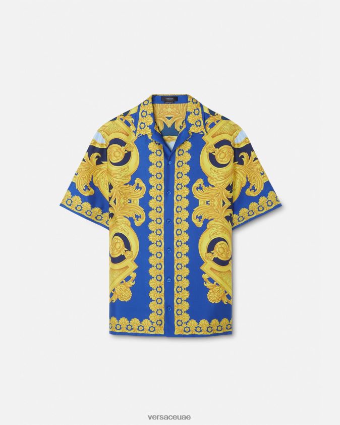 رجال قميص باروكو 660 الحريري Versace الأزرق والذهبي 0FVD2J1319 ملابس