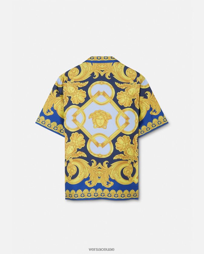 رجال قميص باروكو 660 الحريري Versace الأزرق والذهبي 0FVD2J1319 ملابس
