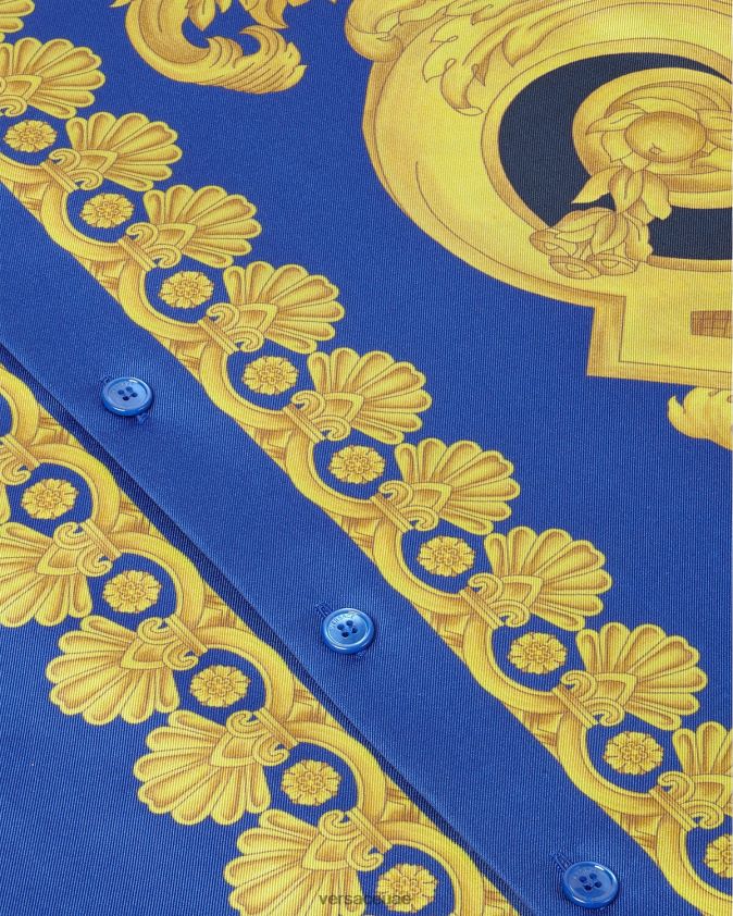 رجال قميص باروكو 660 الحريري Versace الأزرق والذهبي 0FVD2J1319 ملابس