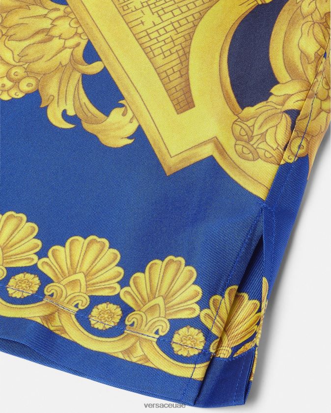 رجال قميص باروكو 660 الحريري Versace الأزرق والذهبي 0FVD2J1319 ملابس