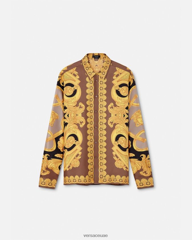 رجال قميص باروكو 660 الحريري Versace البني والذهبي 0FVD2J1320 ملابس