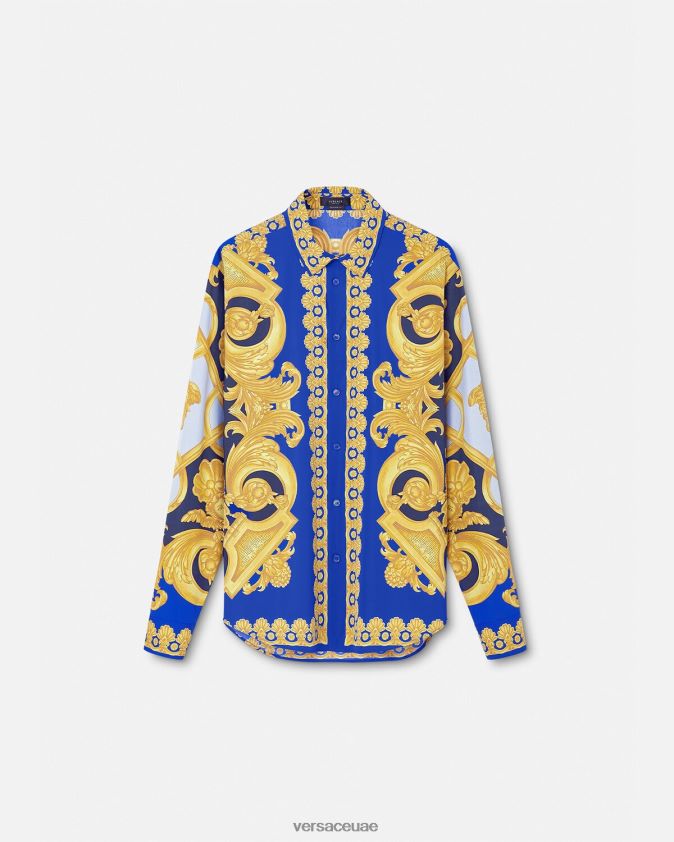 رجال قميص باروكو 660 قطن Versace الأزرق والذهبي 0FVD2J1321 ملابس
