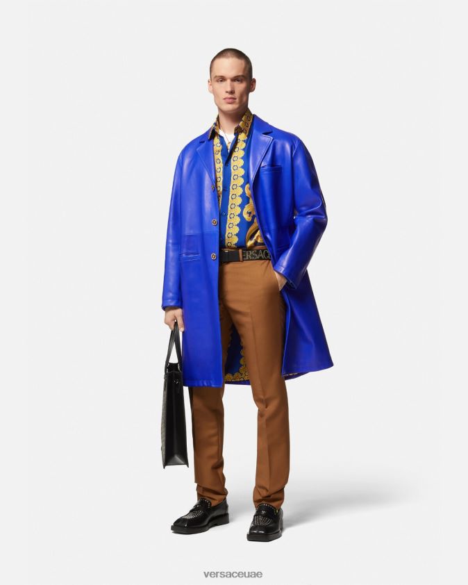رجال قميص باروكو 660 قطن Versace الأزرق والذهبي 0FVD2J1321 ملابس