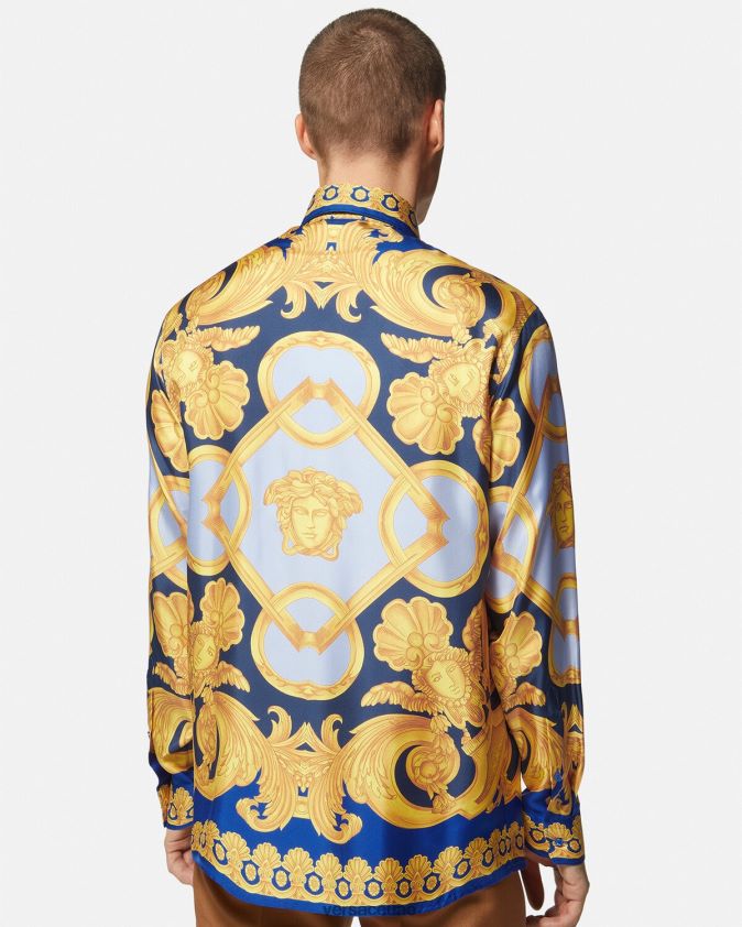 رجال قميص باروكو 660 قطن Versace الأزرق والذهبي 0FVD2J1321 ملابس