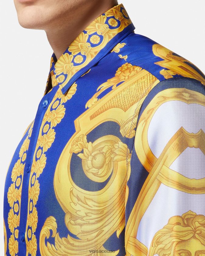رجال قميص باروكو 660 قطن Versace الأزرق والذهبي 0FVD2J1321 ملابس