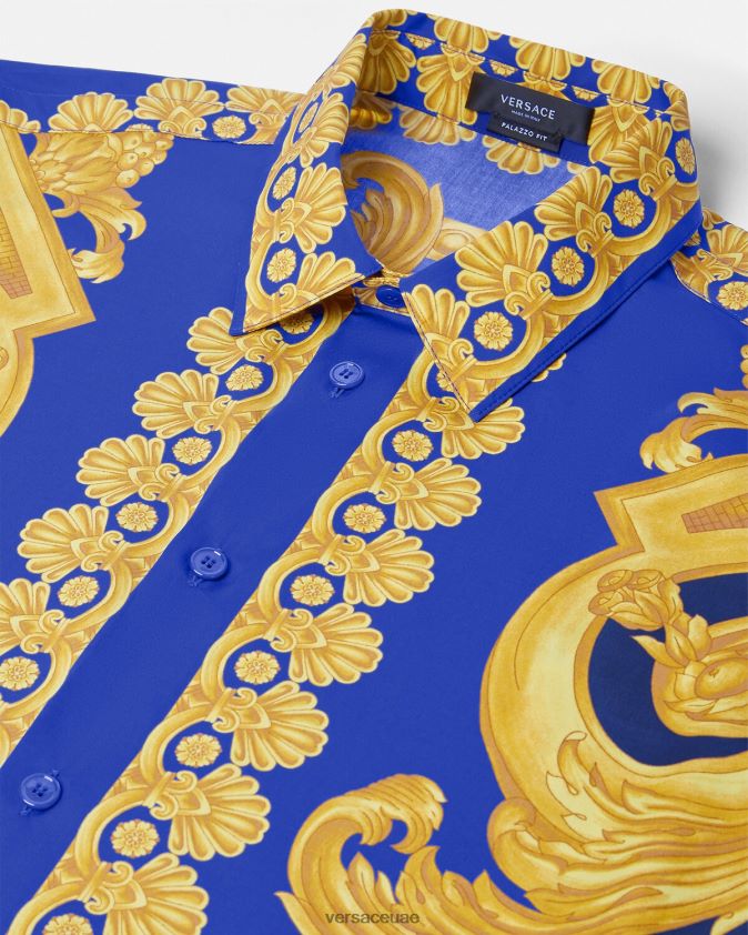 رجال قميص باروكو 660 قطن Versace الأزرق والذهبي 0FVD2J1321 ملابس