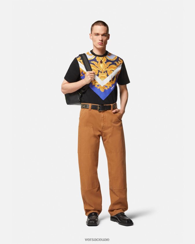 رجال تيشيرت باروكو 660 Versace الأزرق والذهبي 0FVD2J1393 ملابس