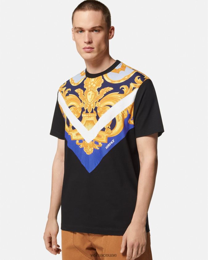 رجال تيشيرت باروكو 660 Versace الأزرق والذهبي 0FVD2J1393 ملابس