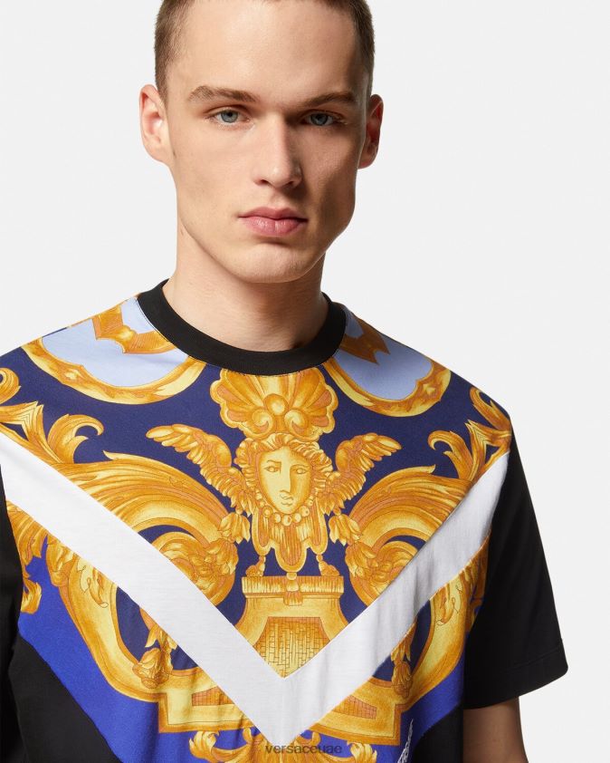 رجال تيشيرت باروكو 660 Versace الأزرق والذهبي 0FVD2J1393 ملابس