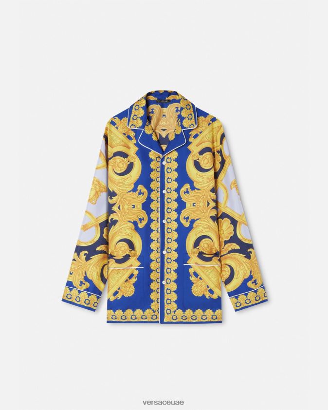 رجال باروكو 660 بيجامة حريرية Versace الأزرق والذهبي 0FVD2J1739 الملابس الداخلية وملابس البحر