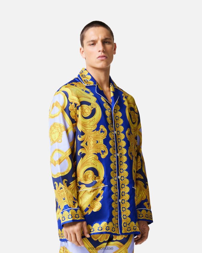 رجال باروكو 660 بيجامة حريرية Versace الأزرق والذهبي 0FVD2J1739 الملابس الداخلية وملابس البحر