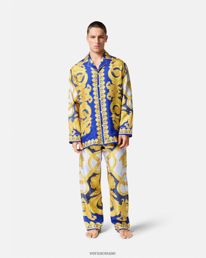 رجال باروكو 660 قيعان بيجامة من الحرير Versace الأزرق والذهبي 0FVD2J1740 الملابس الداخلية وملابس البحر