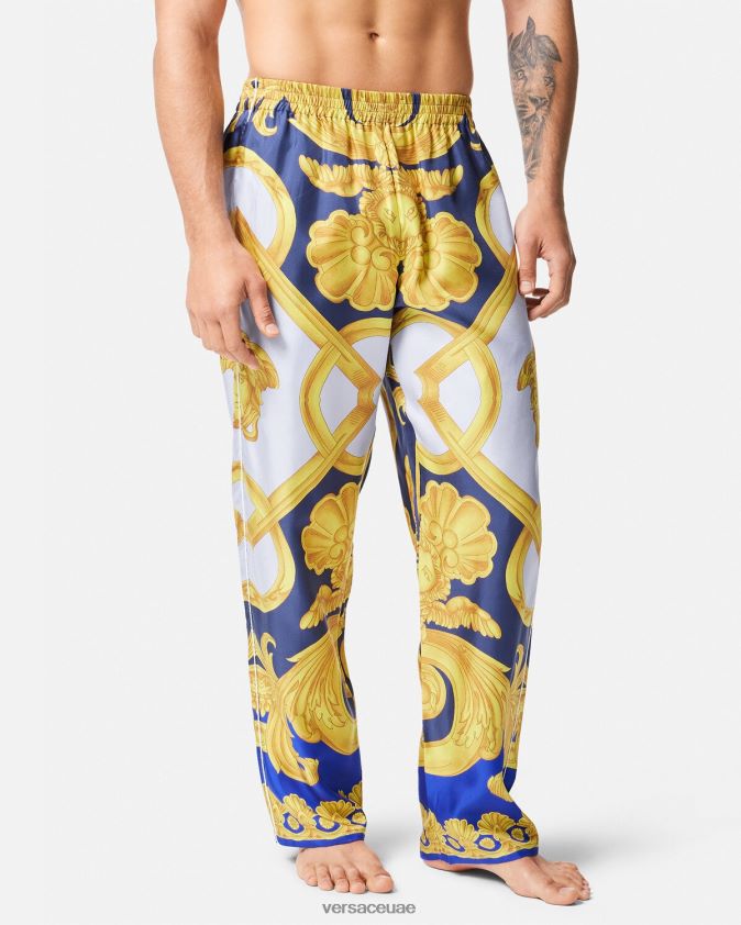 رجال باروكو 660 قيعان بيجامة من الحرير Versace الأزرق والذهبي 0FVD2J1740 الملابس الداخلية وملابس البحر
