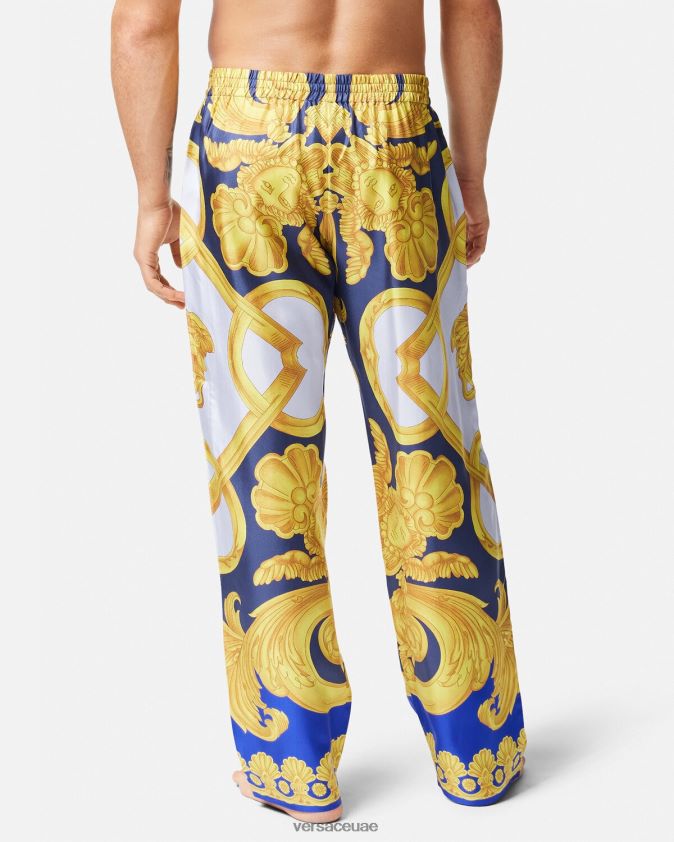 رجال باروكو 660 قيعان بيجامة من الحرير Versace الأزرق والذهبي 0FVD2J1740 الملابس الداخلية وملابس البحر