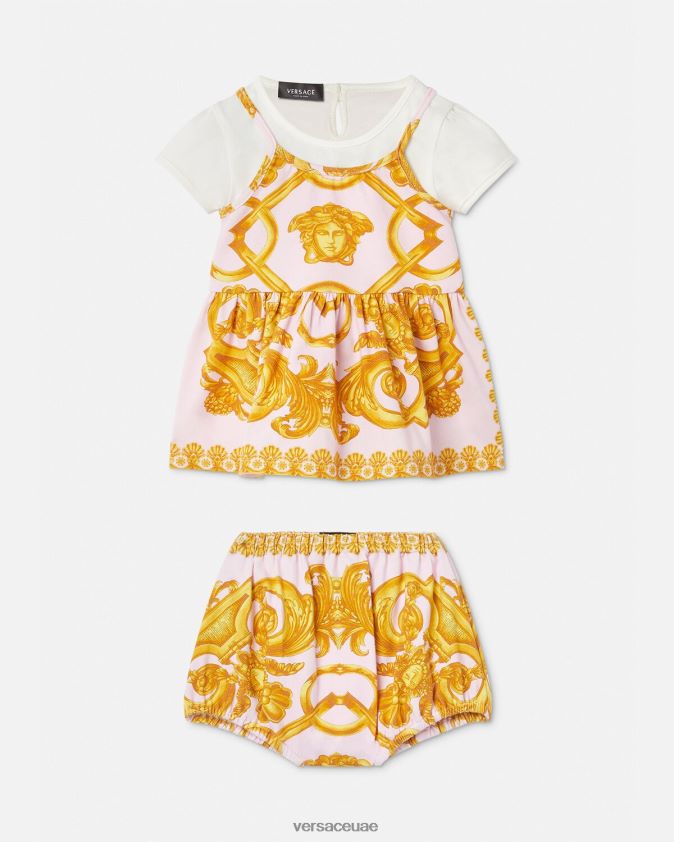 أطفال مجموعة ملابس الأطفال باروكو 660 Versace الوردي والأبيض 0FVD2J1828 ملابس