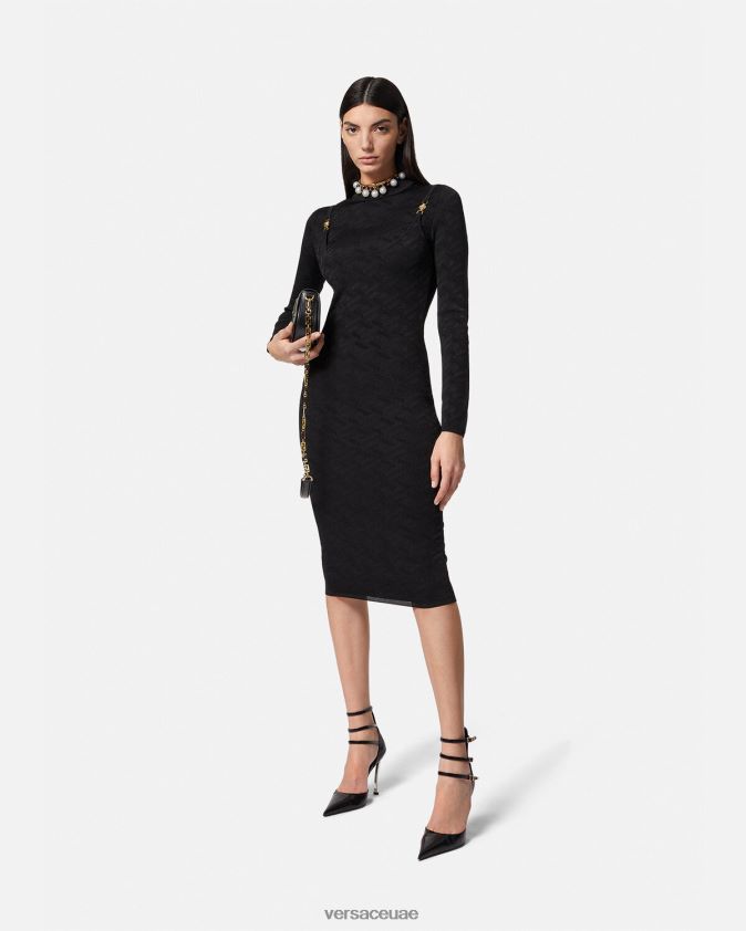نحيف فستان متوسط ​​الطول منسوج من ميدوسا '95 لا غريكا Versace أسود 0FVD2J38 ملابس