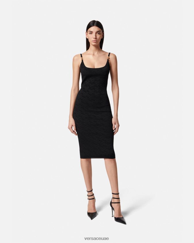 نحيف فستان متوسط ​​الطول منسوج من ميدوسا '95 لا غريكا Versace أسود 0FVD2J38 ملابس