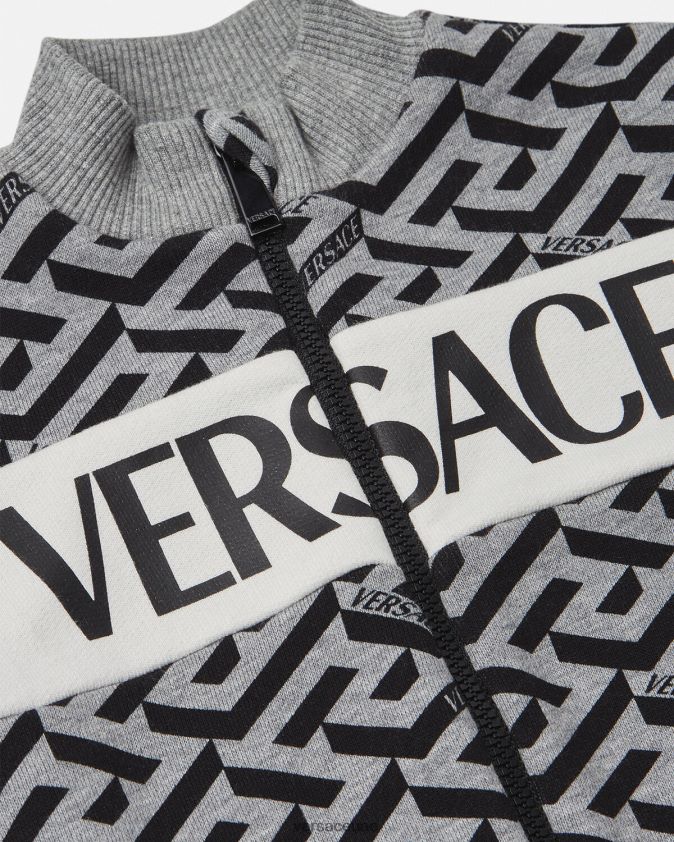 أطفال سترة أطفال بسحاب من La Greca Versace الرمادي والطباعة 0FVD2J1909 ملابس