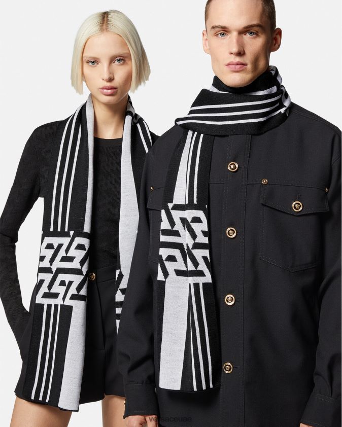 نحيف وشاح منسوج مخطط من La Greca Versace أبيض وأسود 0FVD2J933 مُكَمِّلات