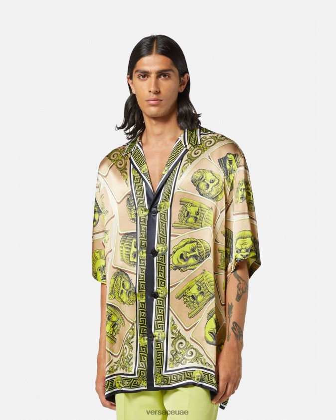 رجال قميص حرير كبير الحجم من تصميم Le Maschere Versace مطبعة 0FVD2J1308 ملابس
