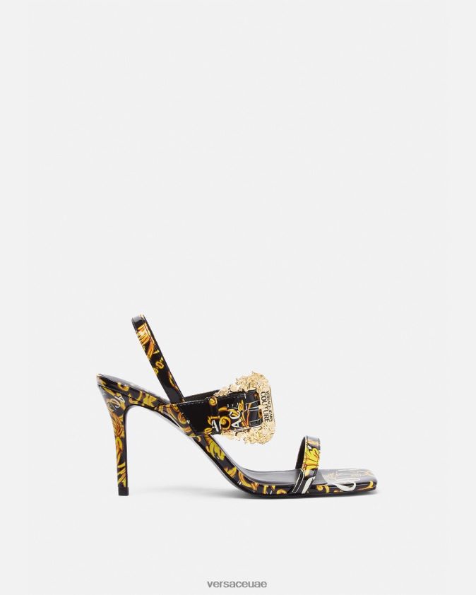 نحيف شعار تصميم الأزياء الراقية إيميلي الصنادل Slingback Versace الذهب الأسود 0FVD2J2282 حذاء