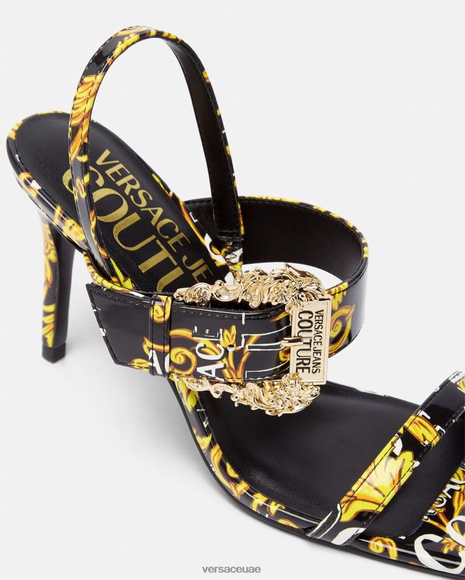 نحيف شعار تصميم الأزياء الراقية إيميلي الصنادل Slingback Versace الذهب الأسود 0FVD2J2282 حذاء