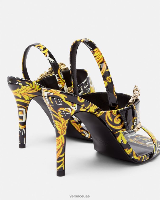نحيف شعار تصميم الأزياء الراقية إيميلي الصنادل Slingback Versace الذهب الأسود 0FVD2J2282 حذاء