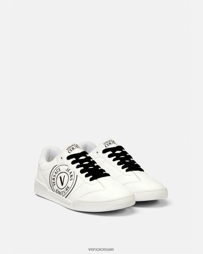 رجال حذاء بروكلين V-Emblem الرياضي Versace أبيض أسود 0FVD2J2442 حذاء