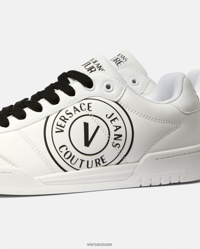 رجال حذاء بروكلين V-Emblem الرياضي Versace أبيض أسود 0FVD2J2442 حذاء