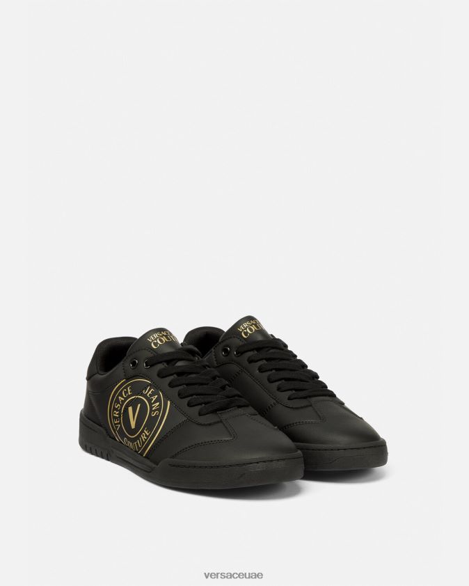 رجال حذاء بروكلين V-Emblem الرياضي Versace الذهب الأسود 0FVD2J2443 حذاء