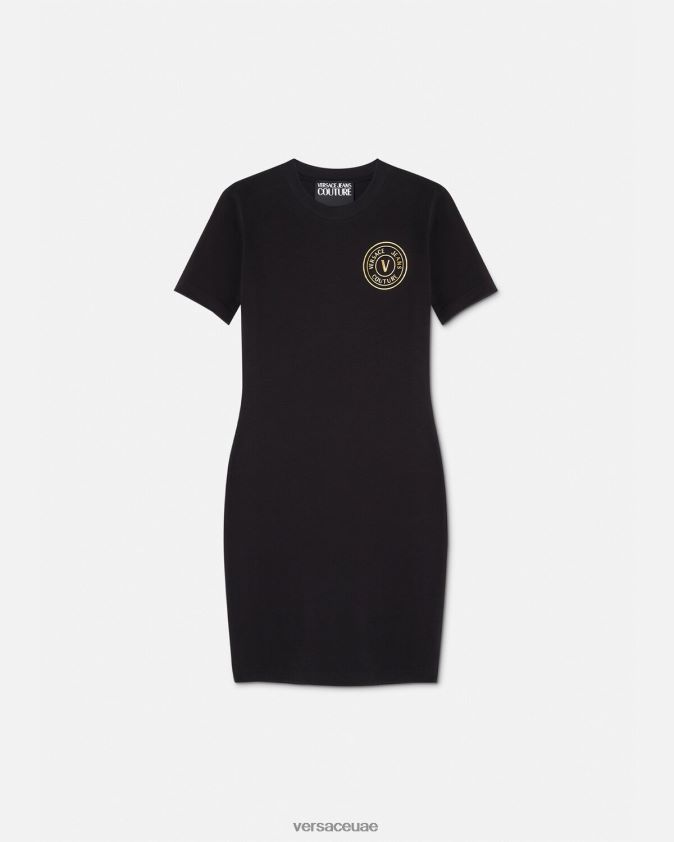 نحيف فستان بشعار الماركة على شكل حرف V Versace الذهب الأسود 0FVD2J2144 ملابس