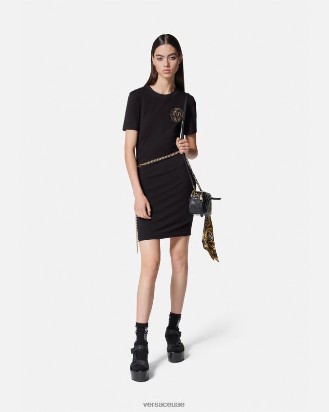 نحيف فستان بشعار الماركة على شكل حرف V Versace الذهب الأسود 0FVD2J2144 ملابس