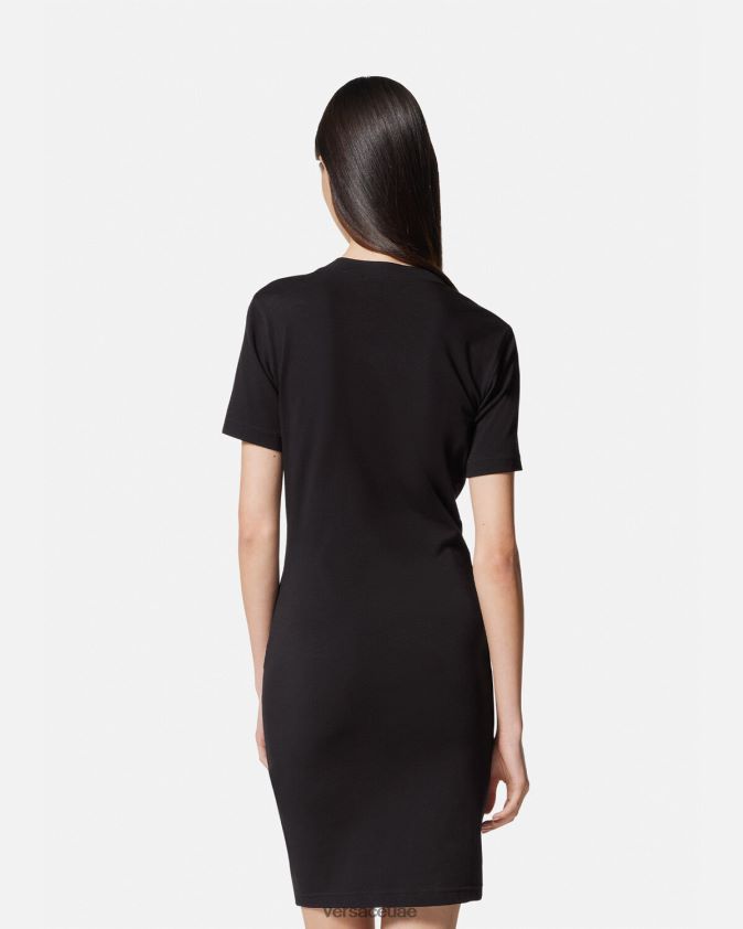 نحيف فستان بشعار الماركة على شكل حرف V Versace الذهب الأسود 0FVD2J2144 ملابس