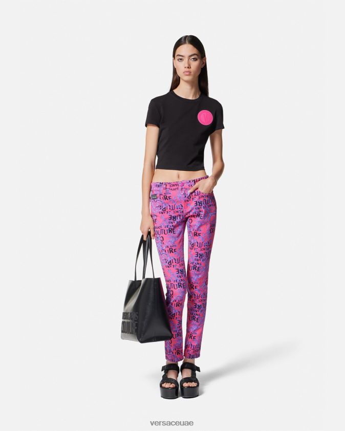 نحيف تيشيرت قصير بشعار على شكل حرف V Versace أسود 0FVD2J2230 ملابس