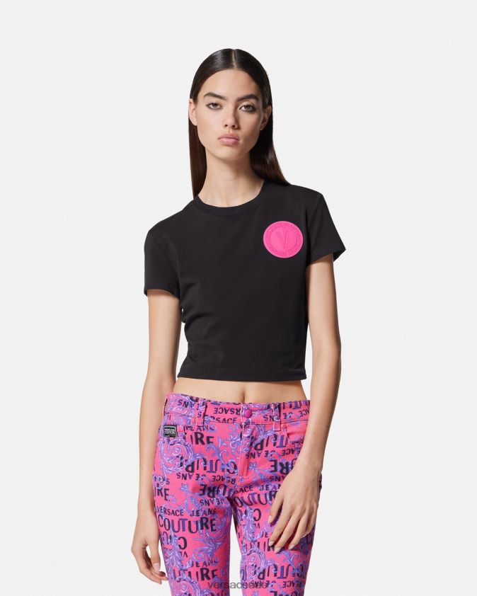 نحيف تيشيرت قصير بشعار على شكل حرف V Versace أسود 0FVD2J2230 ملابس