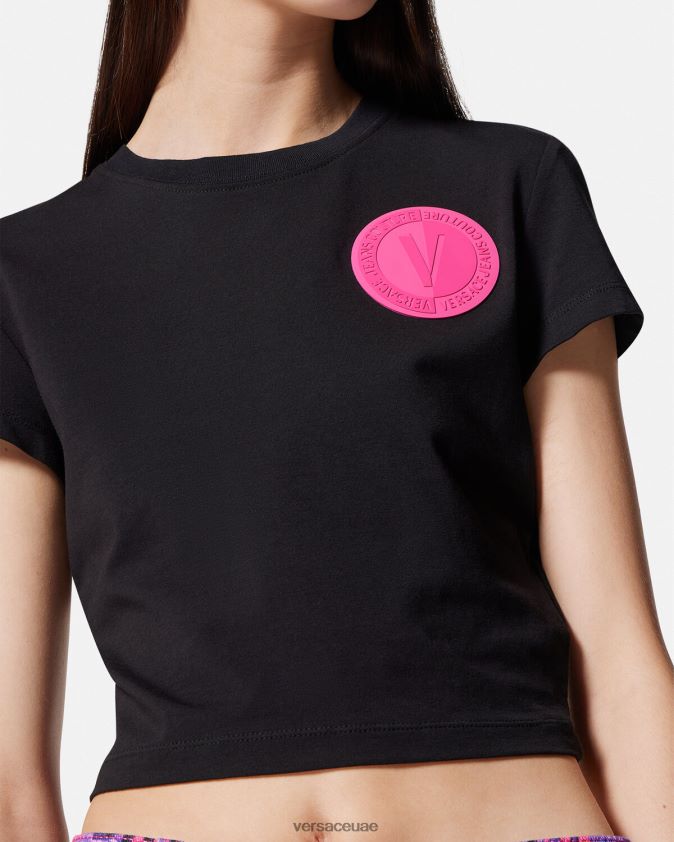 نحيف تيشيرت قصير بشعار على شكل حرف V Versace أسود 0FVD2J2230 ملابس